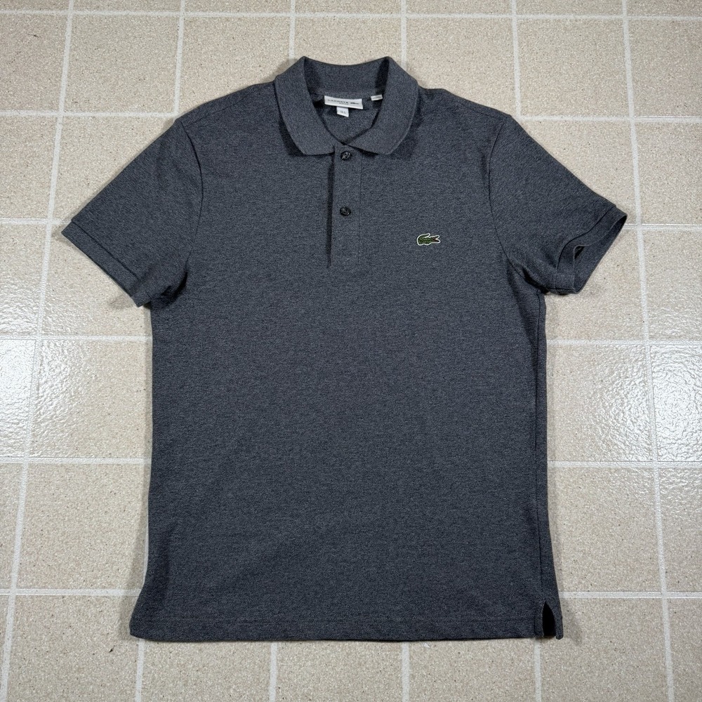 Lacoste Mens Slim Fit Polo Shirt Gray Heather Slim Pique Cotton Size M